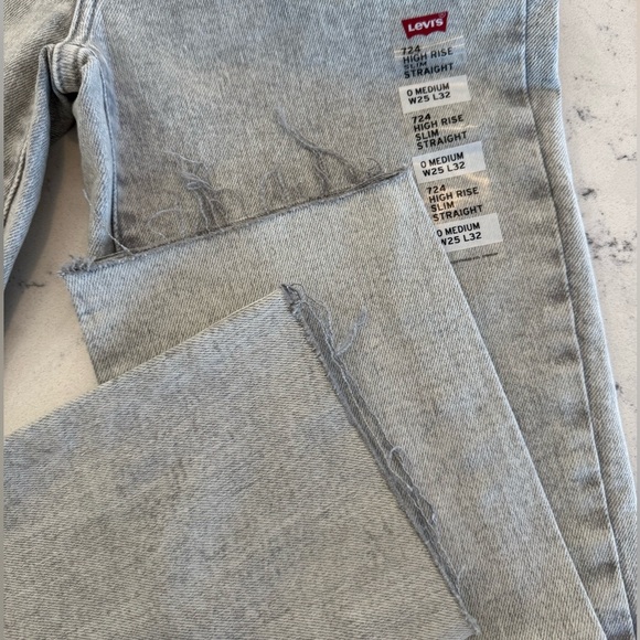 LEVI’S 724 HIGH RISE SLIM STRAIGHT WOMEN'S JEANS Size 25 Grey Raw Hem - Picture 10 of 15